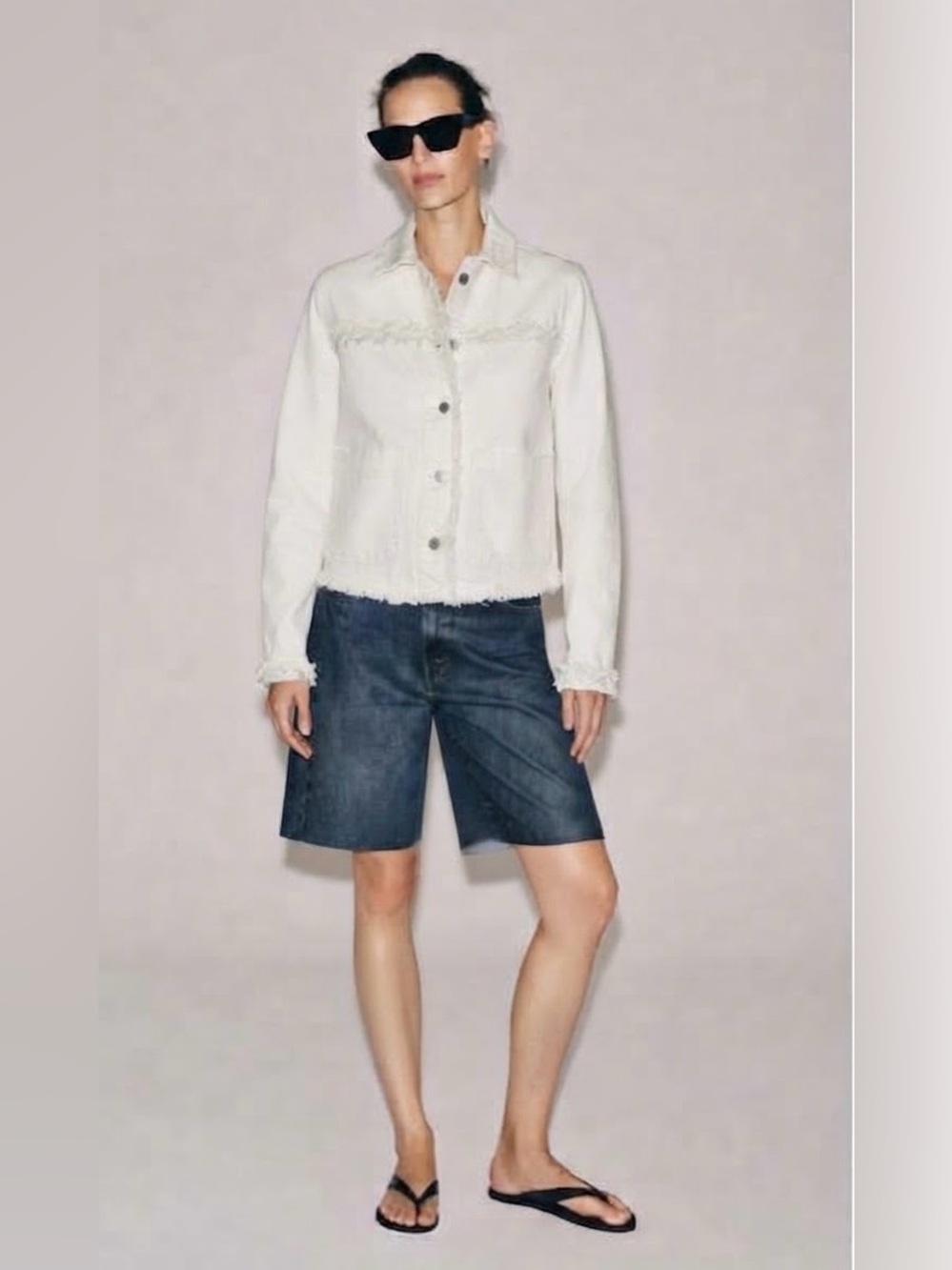 NWT Zara Trafaluc White Raw Hem Denim Jacket XS